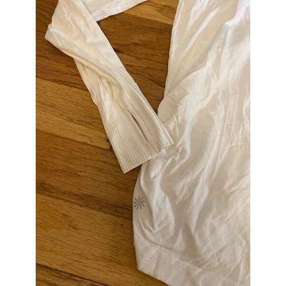 Athleta women's white ruched side long sleeve thumb hole breathable top sz large - Picture 3 of 5